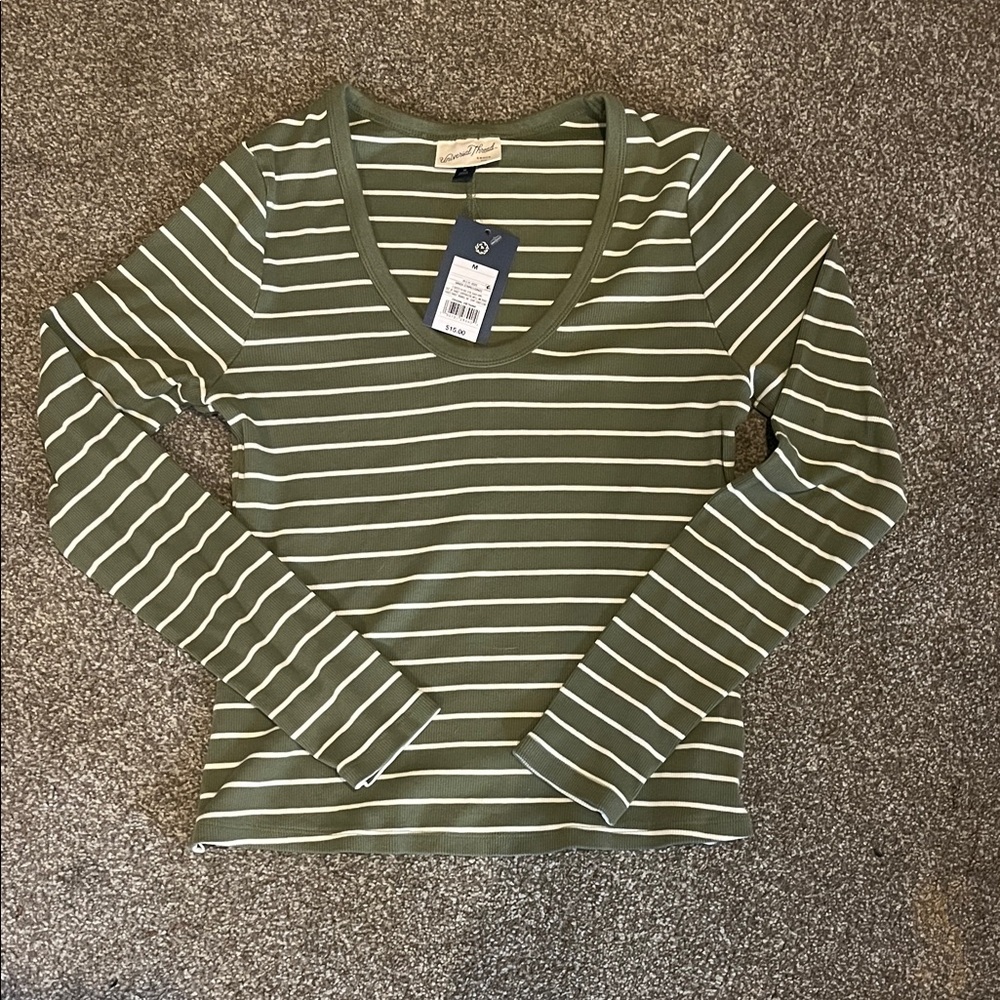 Universal Thread Olive Striped Long Sleeve Tee - Picture 1 of 3